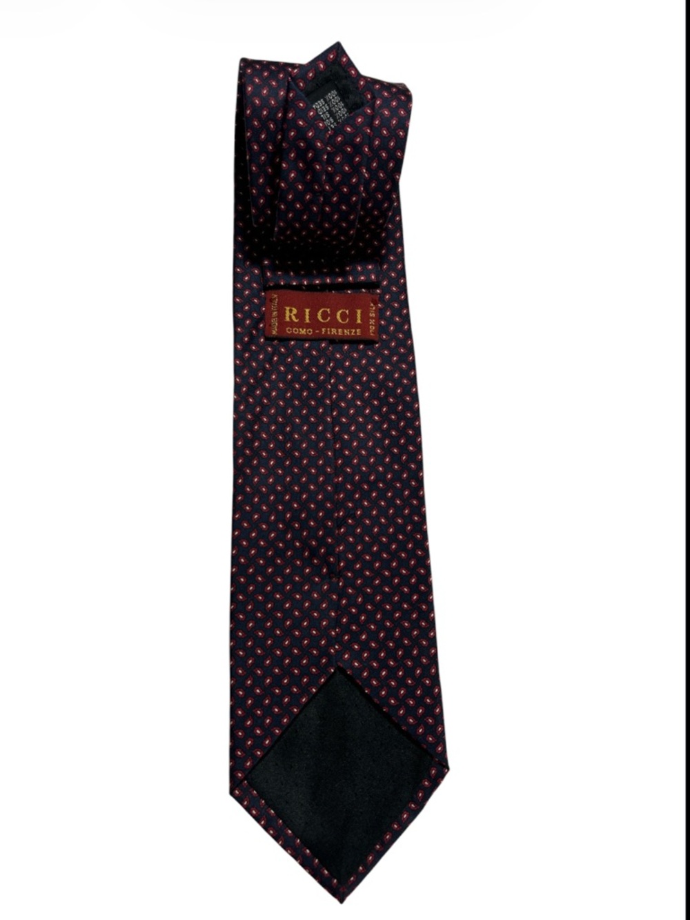 Ricci Como Firenze Italian Silk Tie Red Navy Paisley Geometric Necktie‎